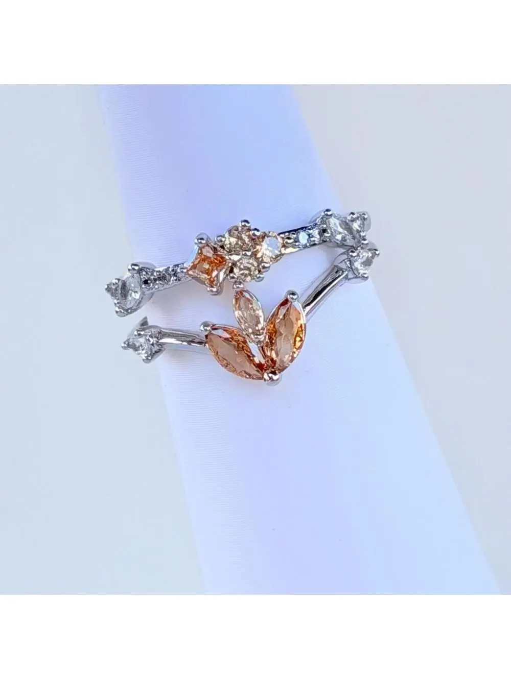 Bomb Party 2pc Ring Sz 8 “Delightful Grace” Smokey Topaz on Rhodium